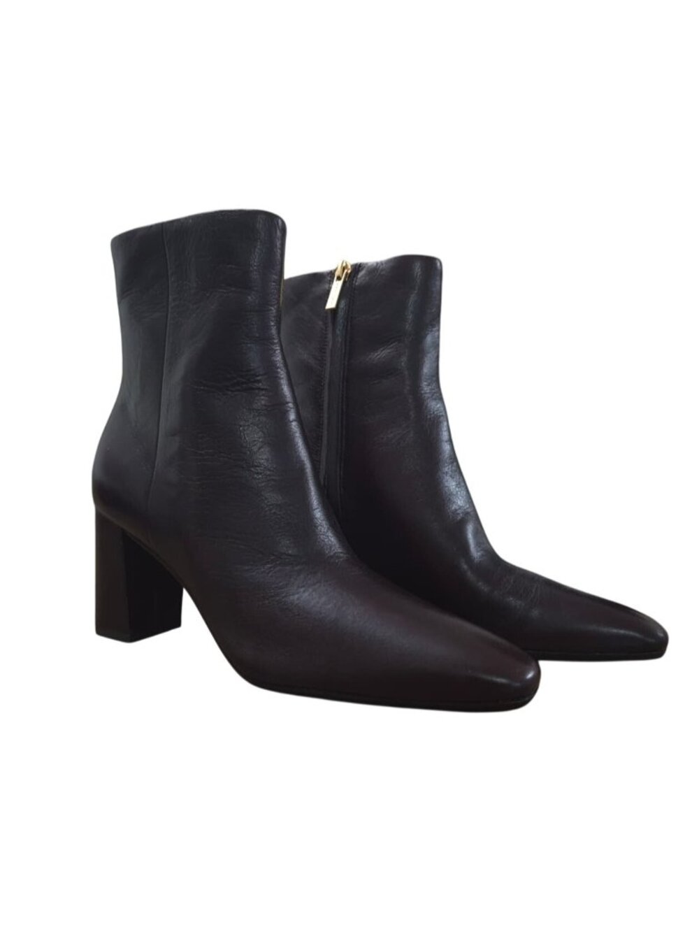 Veronica Beard Brown Leather Block Heel Ankle Boots Womens 7M Side Zip Luxury.